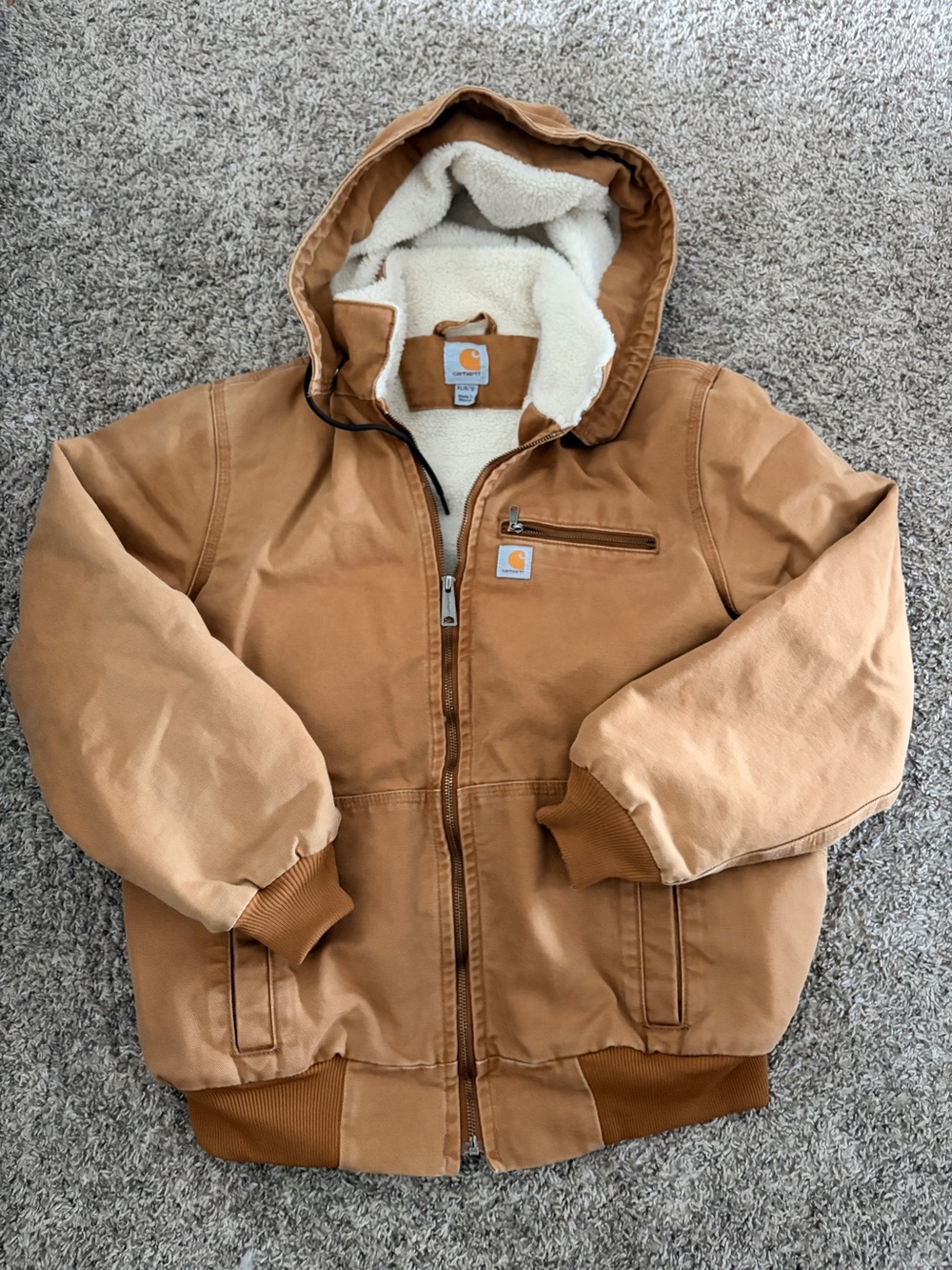 Carhartt Kids' Brown Sherpa-Lined Hooded Work Jacket XL